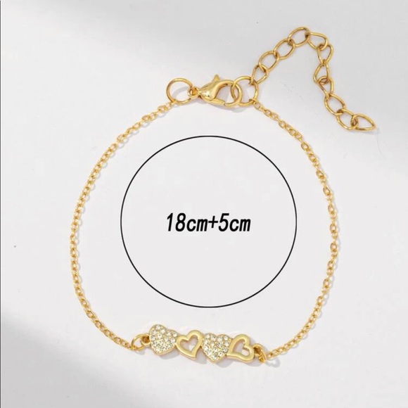 Gold Cubic Zirconia Four Hearts Adjustable Chain Bracelet - Picture 2 of 2